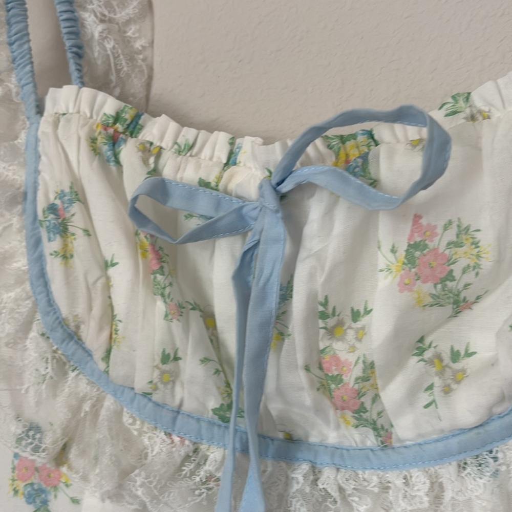 For Love & Lemons 🍋 Sage Mini Dress, Baby Blue Floral Lace Trim Dress size S - Picture 8 of 11